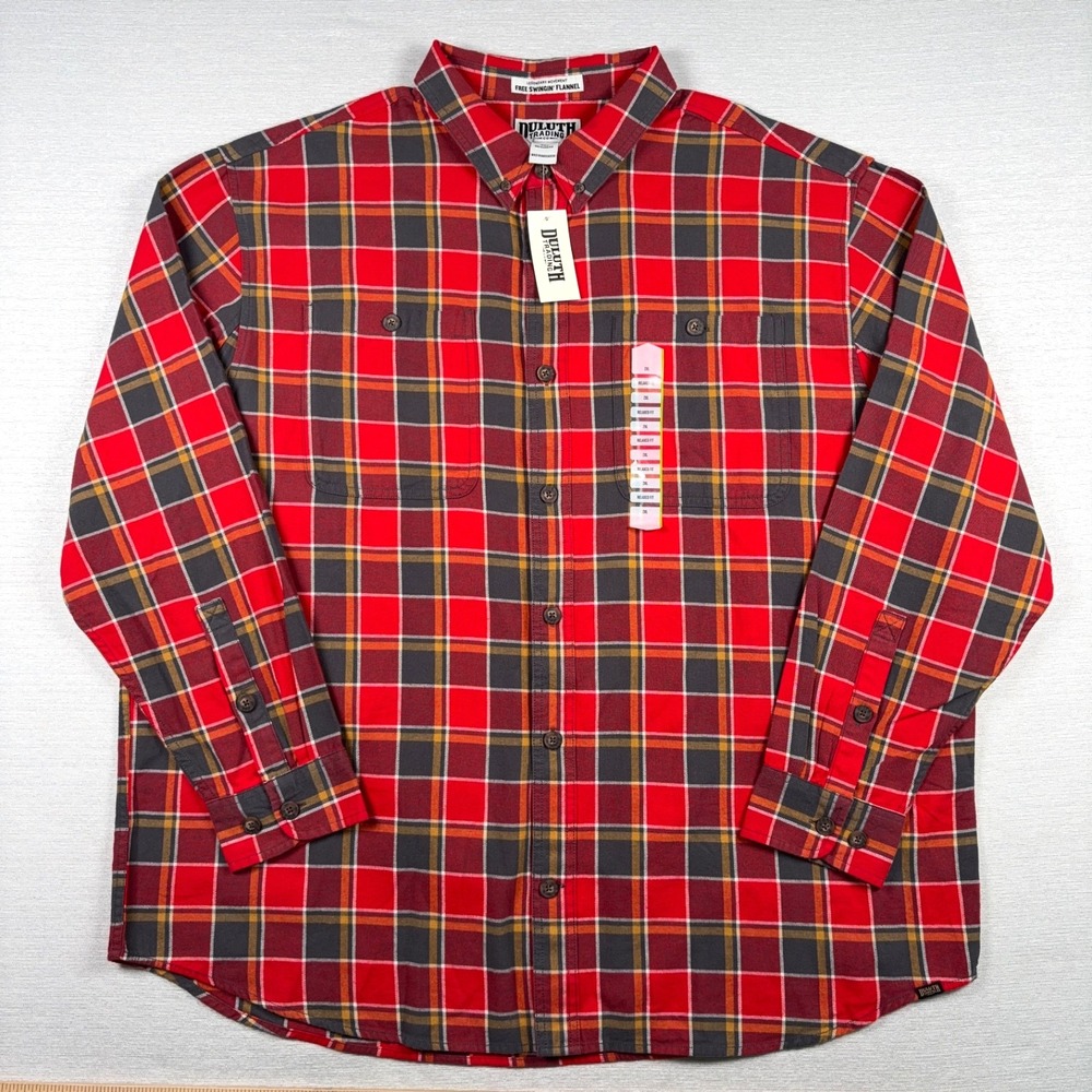 Duluth Trading Free Swingin' Flannel Relaxed Fit Shirt Mens 2XL Red Cotton NEW